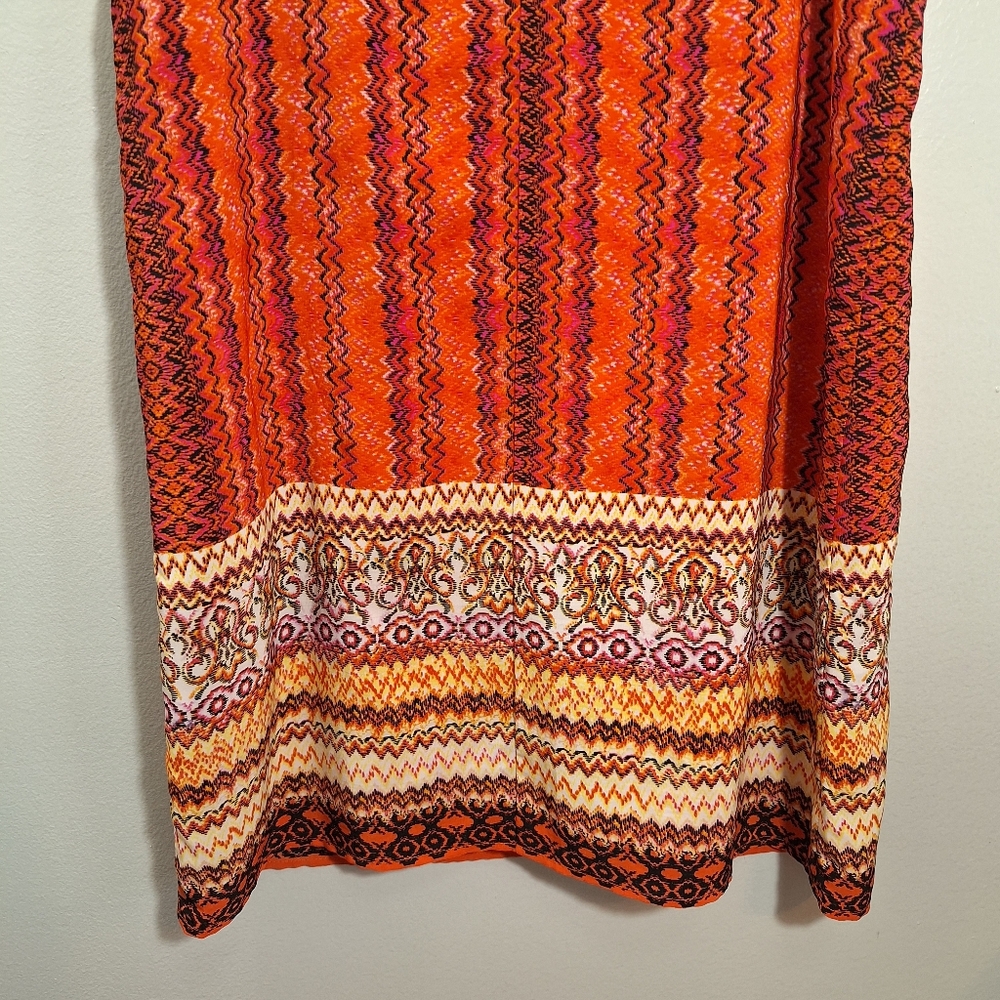 Vintage Sleeveless Back Zip Mini Dress Orange Pink Hippie Boho Tribal Small USA - Picture 9 of 15